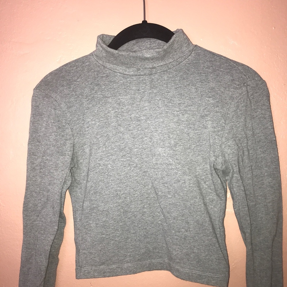 Grey long sleeve turtle neck crop top